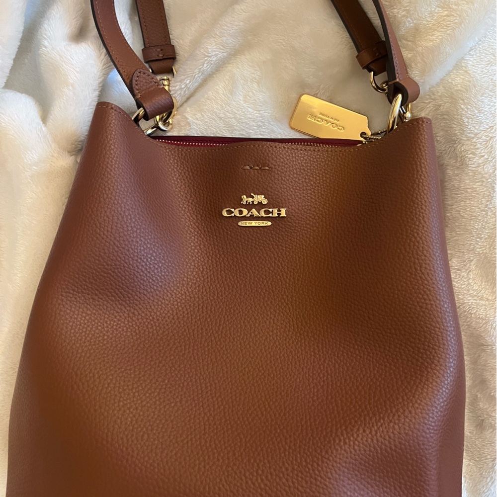 Coach Mollie Leather Bucket Bag Tan Brown Gold Hardware